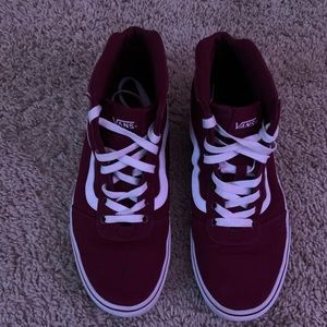 High Top White and Burgundy Vans